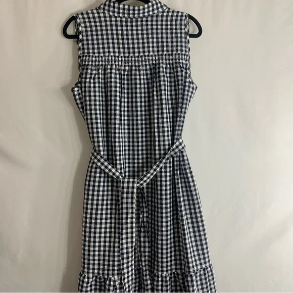NWT Tommy Hilfiger Navy Gingham Sleeveless Belted Midi Dress, size 10 - Picture 14 of 16